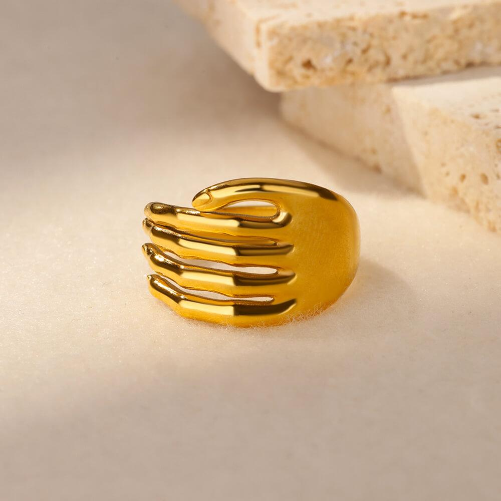 Stainless Steel Rings for Women Gold Color Adjustable Hand Ring Classic Waterproof Trend Couple Wedding Zircon Anillos Mujer