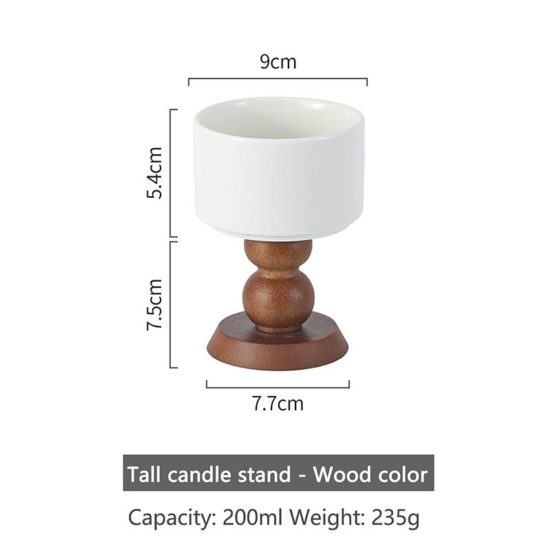 French Vintage Dessert Ice Cream Ceramic Goblet High-Legged Retro Wooden Handle Tea Fruit Saucer Pudding Cup Candle Holder