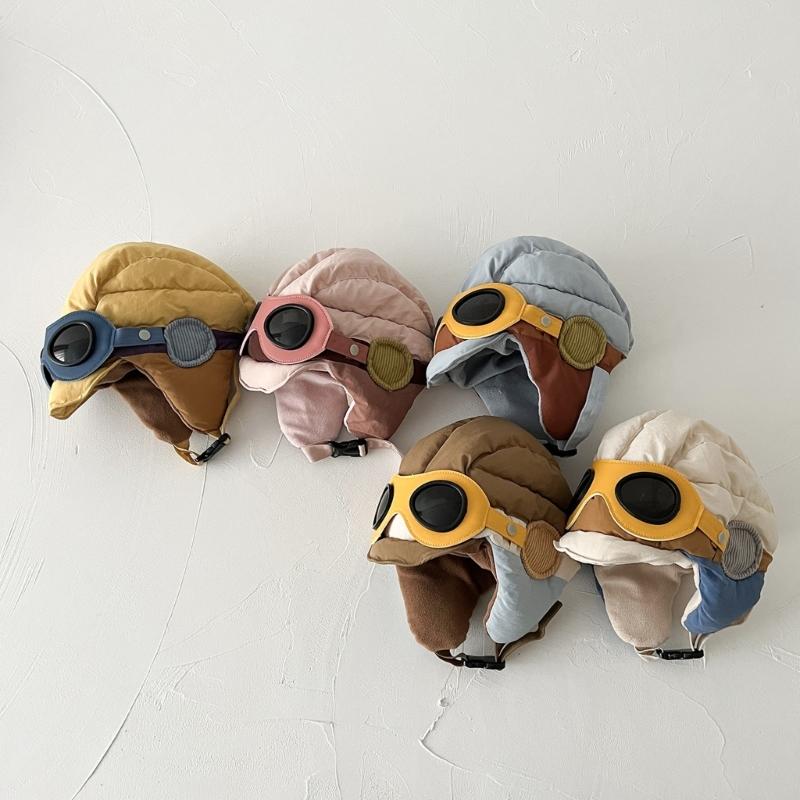 Adjustable Winter Pilot Cap With Goggles Ear Protections For Infants Soft Nylon Flight Hat For Role Play Costumes