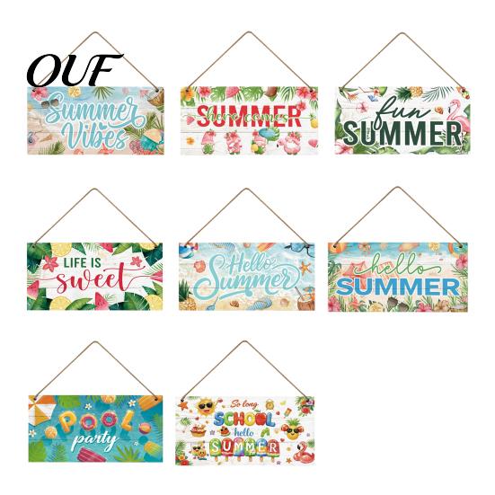 Holiday Decoration for Home Summer Wooden Hanging Sign, Beach Theme Welcome Sign Front Door Decor with Wall Rope, Colorful Hanger Seasonal Farmhouse