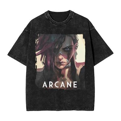 Anime Arcane Vi Game Violet Printed Washed Tshirt Men Women Manga T-shirts Vintage Cotton T Shirt Harajuku Male Tee