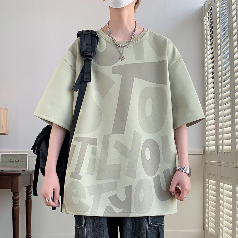 Men’s Hong Kong Style Loose Short-Sleeve T-Shirt - Trendy Plus Size Tops