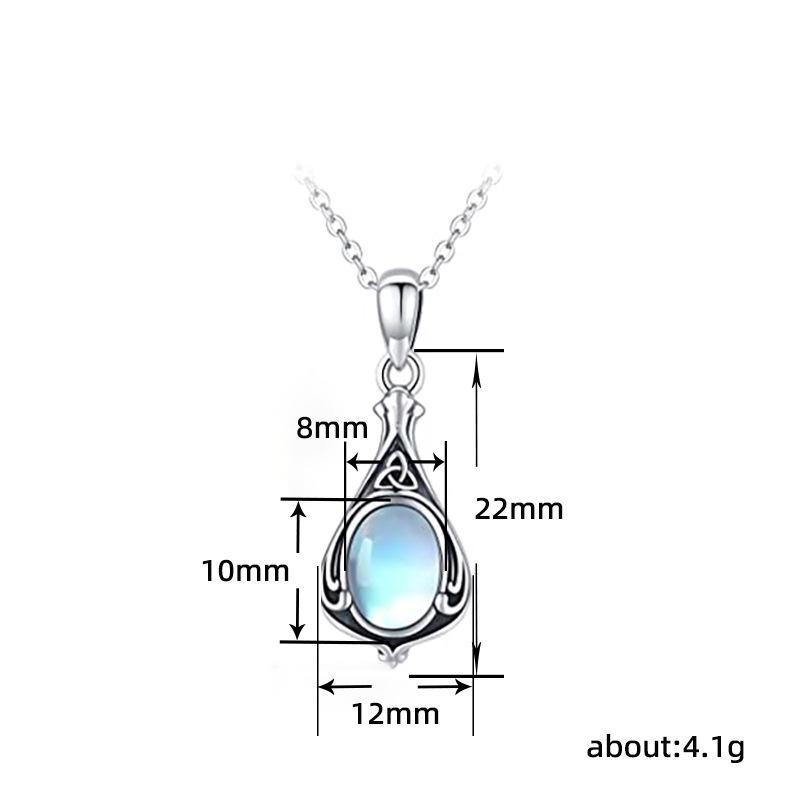 Style Jewelry, Imitation Moonstone Vine Necklace, Female, Water Drop-Shaped Antique Silver Pendant.