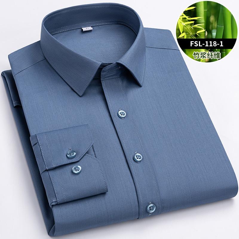 8XL Bamboo Fiber Blue Work White Shirt for Man Long Sleeve Office Business Anti-wrinkle Non-iron Men Shirts Long Sleeve Casual