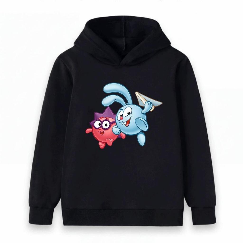 Soft Children Hoodie, Round Cartoon Characters Rabbit With Paper Plane Print Pullover Sweatshirt, Autumn Winter Casual Sport Long Sleeve Top For Kids