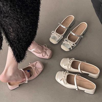 2025 Sommer neue Feenstil Schleife Ballerinas Damenbekleidung Seiden- und Satinoberfläche Ein-Wort mit Schleifenkopf Einzelne Schuhe