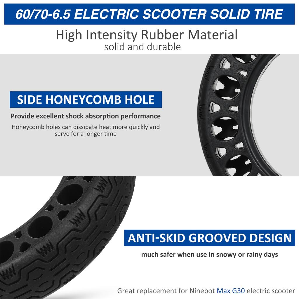 60/70-6.5 Electric Scooter Solid Tire Rubber Honeycomb Non-Slip Tire Shock Absorber Solid Tire for Ninebot Max G30 Electric Scooter