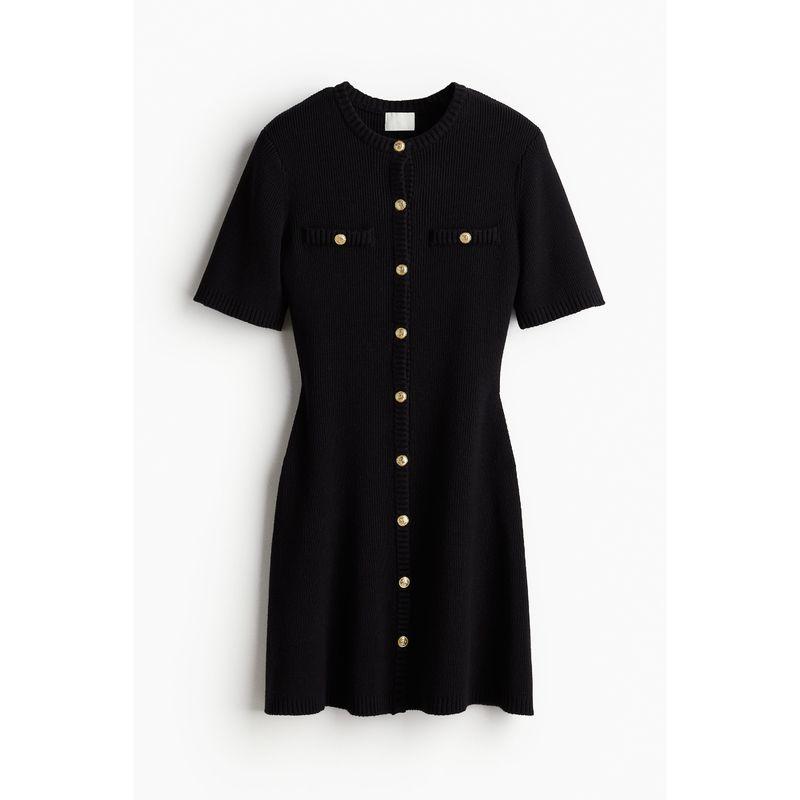 

HM Women s Clothing Dress Fall Slim Fit Slim Looking French Rib Knitting Temperament Skirt 1229076 Black 160/88(S)