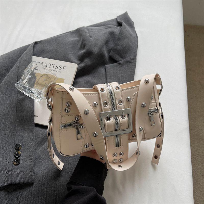 Yogodlns Borse a Spalla da Donna in PU Stile Punk con Borchie Moda Retro Y2k Stampa Leopardo Borsa Sottobraccio da Donna Design Raffinato con Cintura Borse Cool per Ragazze