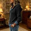 Women's Casual Denim Patchwork Hooded Knit Button Front Jacket