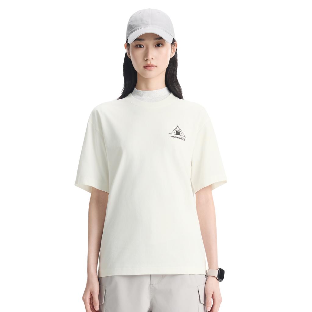 Li-Ning Outdoor CF Moisture-Wicking Comfortable Stretchy Loose Round Neck Short Sleeve T-Shirt Unisex tops Off-White ATSW401-1