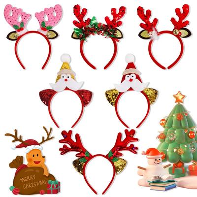 Christmas Headband Xmas Glitter Deer Horn Head Band Merry Christmas Antler Hairband Girls Gift Happy New Year 2025 Party Favors