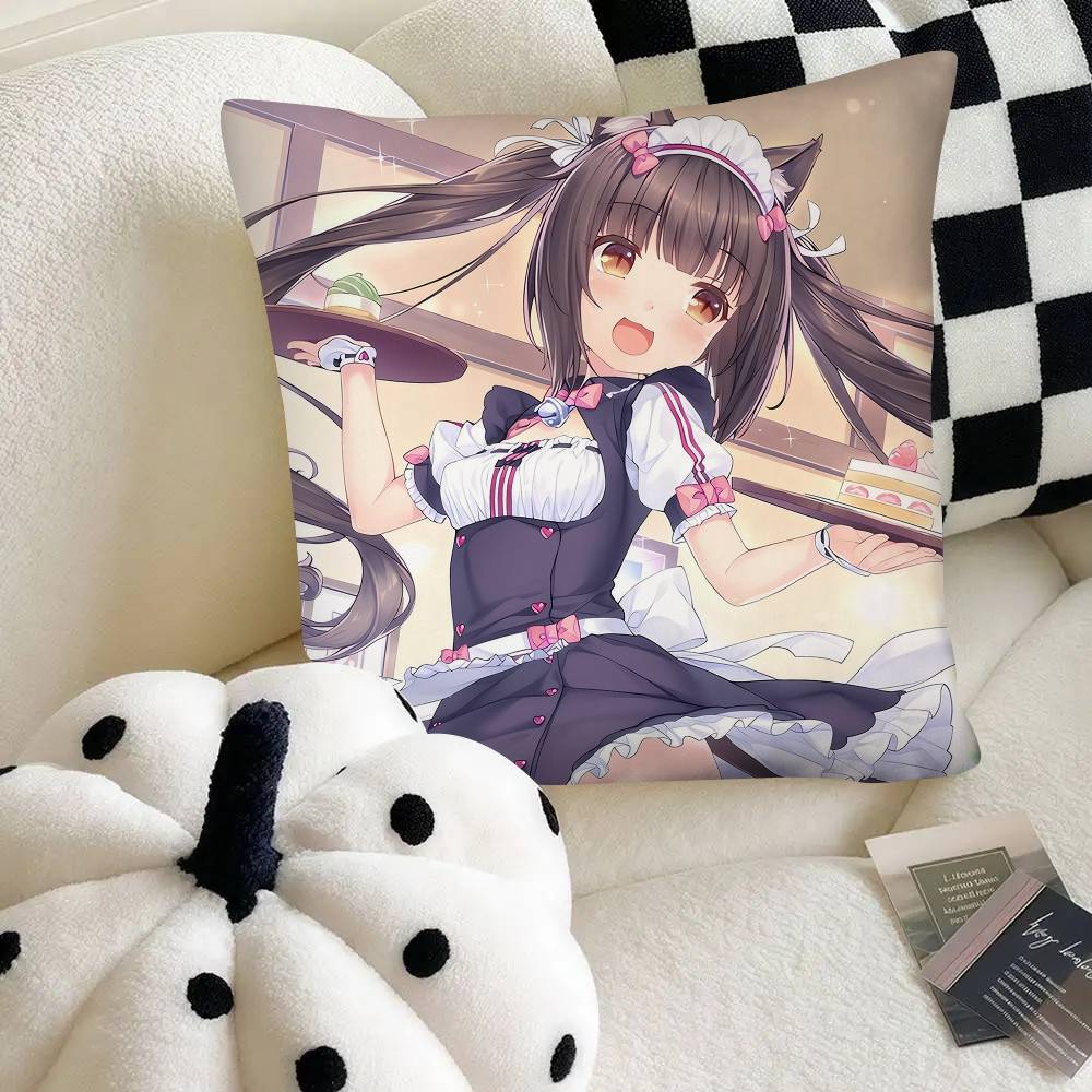 Аниме Nekopara Шоколад Ваниль ГОРЯЧАЯ ГалГейм МИЛАЯ Наволочка Квадратная Подушка Спальня Диван Досуг Комфорт Подушка Украшение Дома 16x16Inch