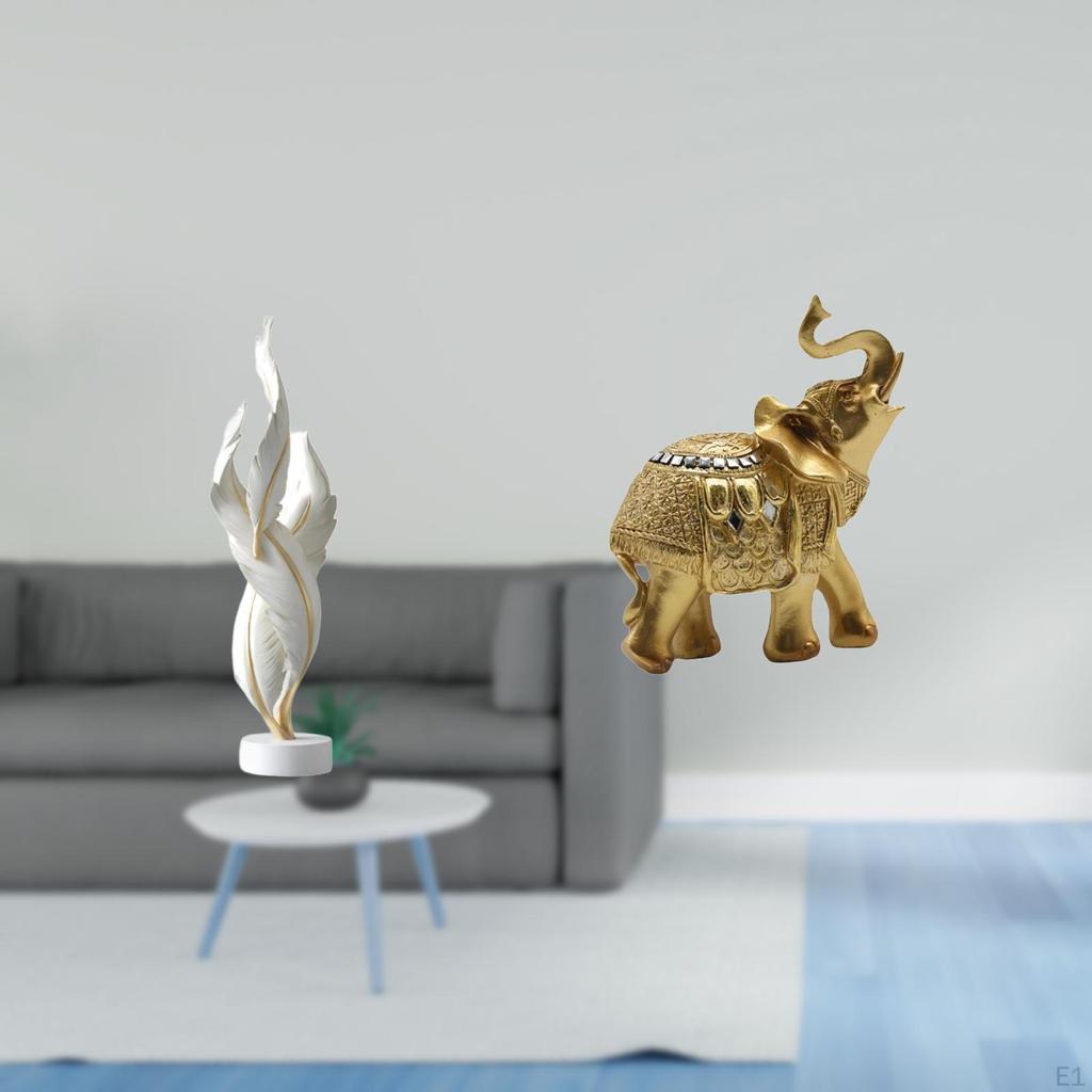 Feather Elephant Sculpture Modern Resin Art Crafts Decorative Figurine Collection for Desktop