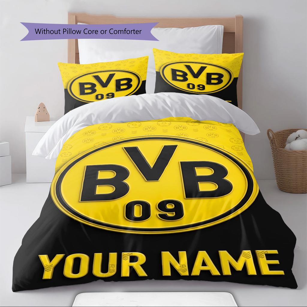 Name Custom Borussia Dortmund Logo Pattern Bedding Set Quilt Cover Pillowcase Home Decor Gift (1 * Duvet Cover + 2 * Pillowcase, Without Core)