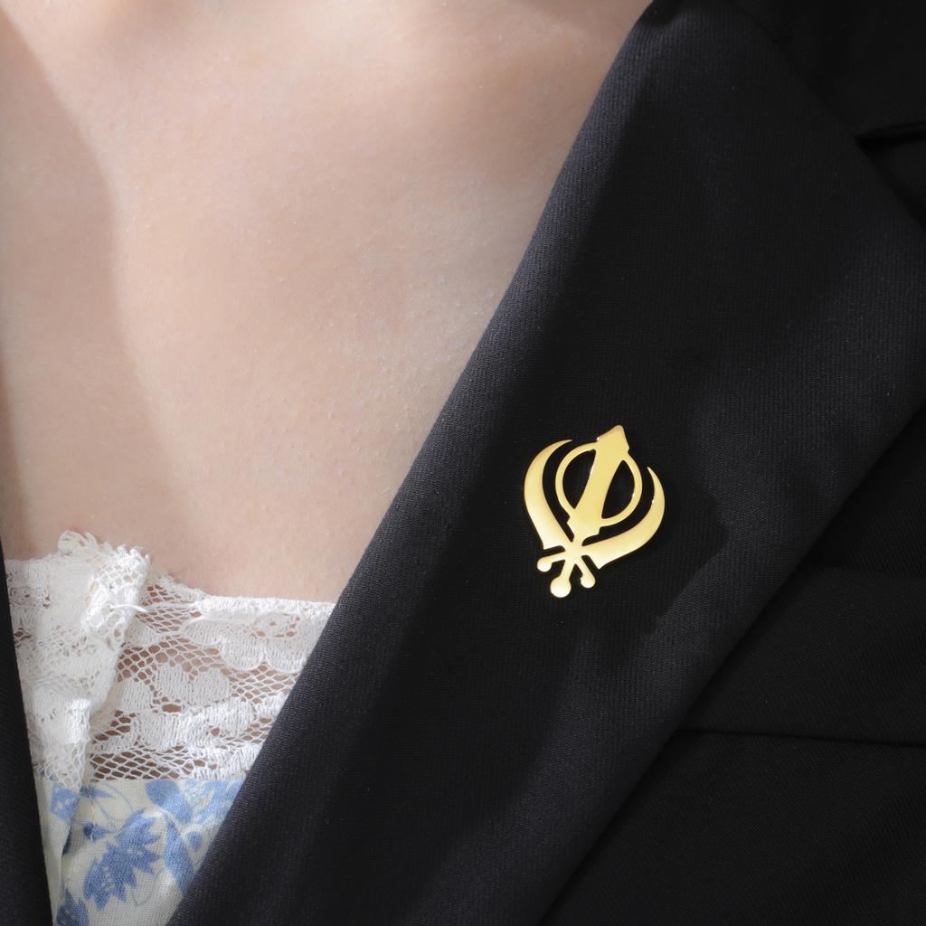 India Sikh Khanda Symbol Brooch For Women Men Stainless Steel Pins Religious Badge Accessories Spiritual Amulet Jewelry Gifts