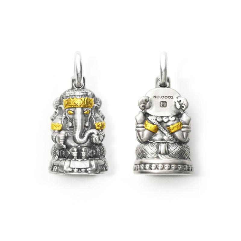 925 Silver Wealth God Elephant Pendant: Retro Handmade Fashion Jewelry