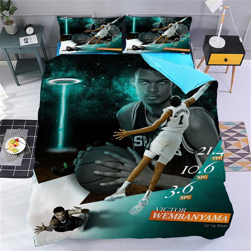 Ensemble de literie Étoile de Basketball San Antonio Impression 3D Housse de couette en duvet Housse de coussin pour Étudiant Adulte Cadeau pour fan de Basketball 135X200CM-2PCS