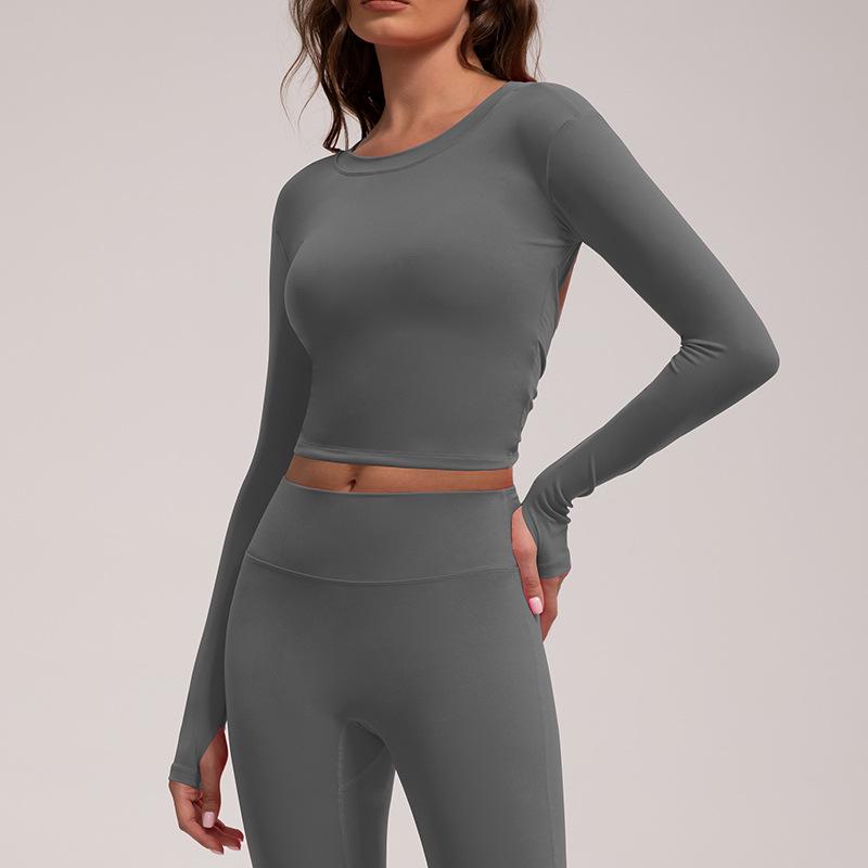 

Осенне-зимний топ для йоги с длинным рукавом, открытой спиной, приталенного кроя, спортивный, с нагрудными вкладышами L