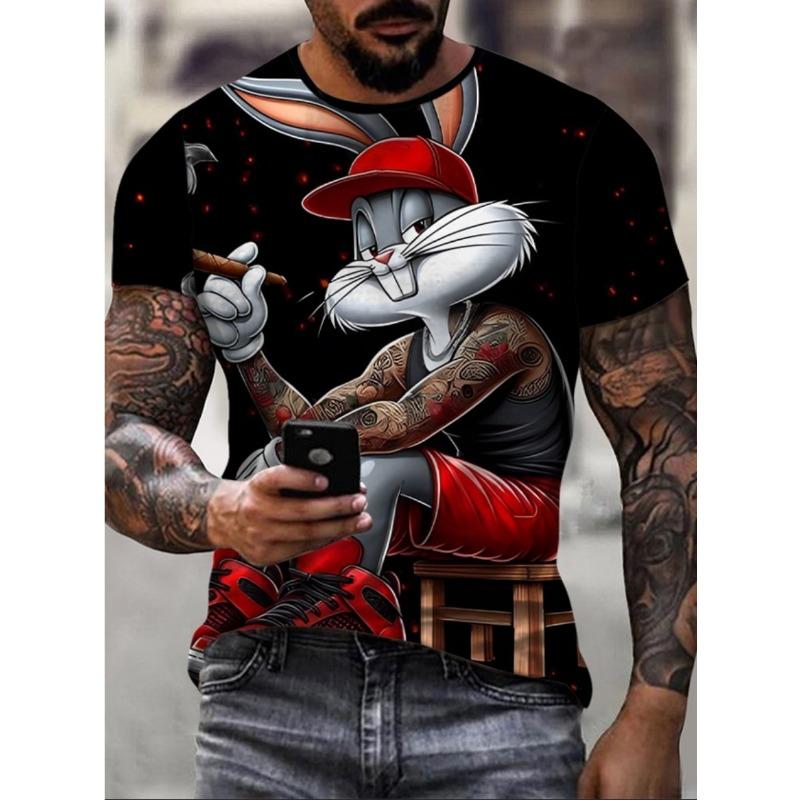 Hot selling trendy creative personality anime animal series 3D printed short sleeved men's casual round neck T-shirt for men