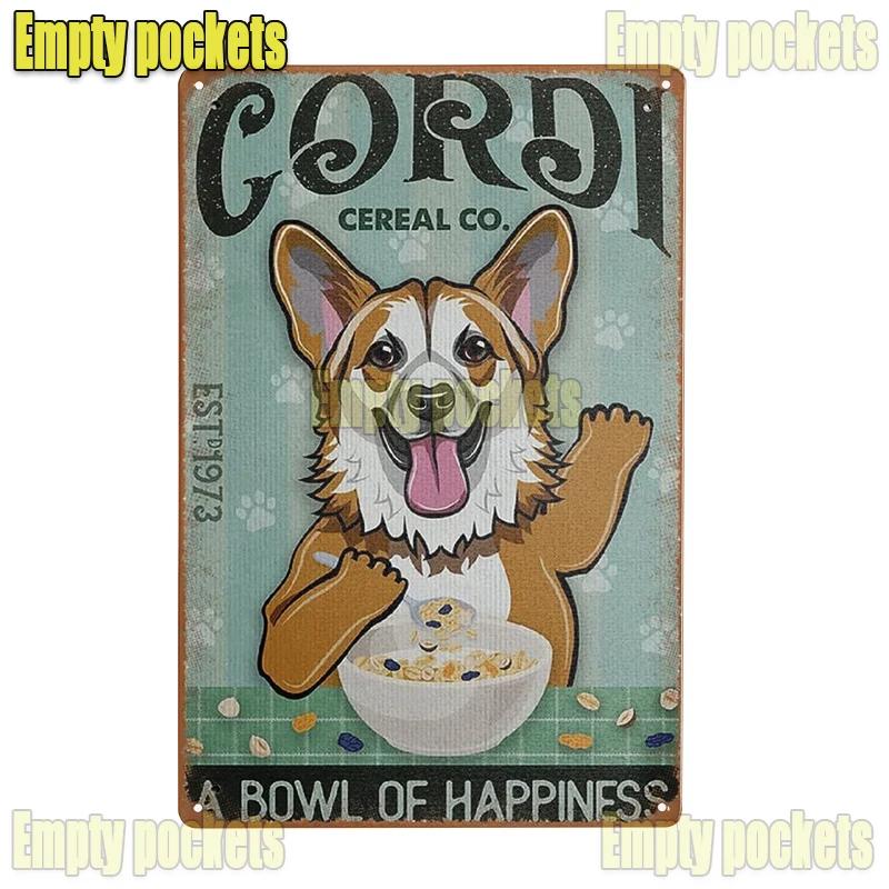 Vintage Pet Dog Corgi Tin Sign Plates for Pet Shop Bedroom Living Room cafe Kitchen metal wall art Decor Gift for Dog Lover