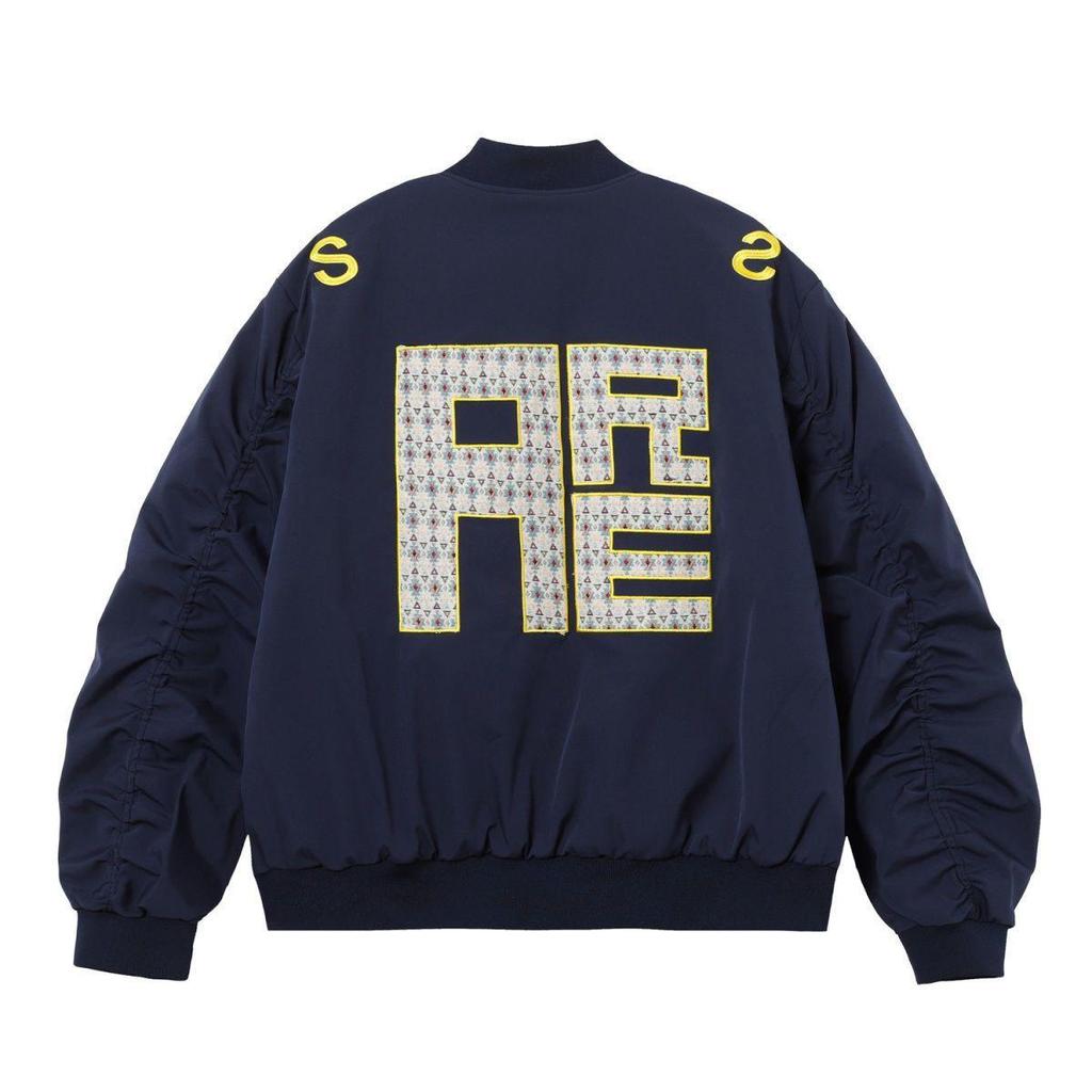 Unisex Winter Street Style Embroidered Bomber Jacket with Stand Collar