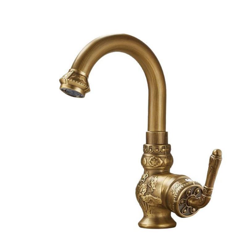TLXT Antique Carved Brass Bathroom Faucet