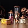 Glasbehälter mit Holzdeckel, luftdicht, für Teeblüten, Süßigkeiten und Kaffee, Küchenaufbewahrungsglas