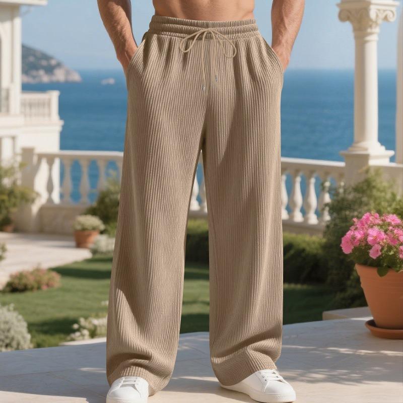 Men's Casual Minimalist Loose Fit Straight Pants Solid Color Long Pants Casual Pants