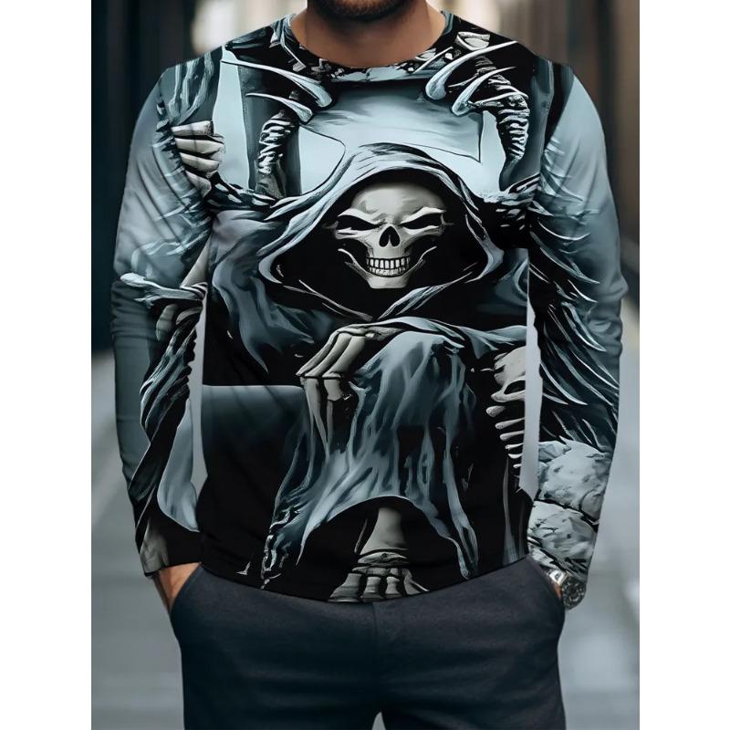 Herren 3D-Druck Crew-Neck Langarm-T-Shirt Mode Vielseitig Trend Atmungsaktiv Lässig