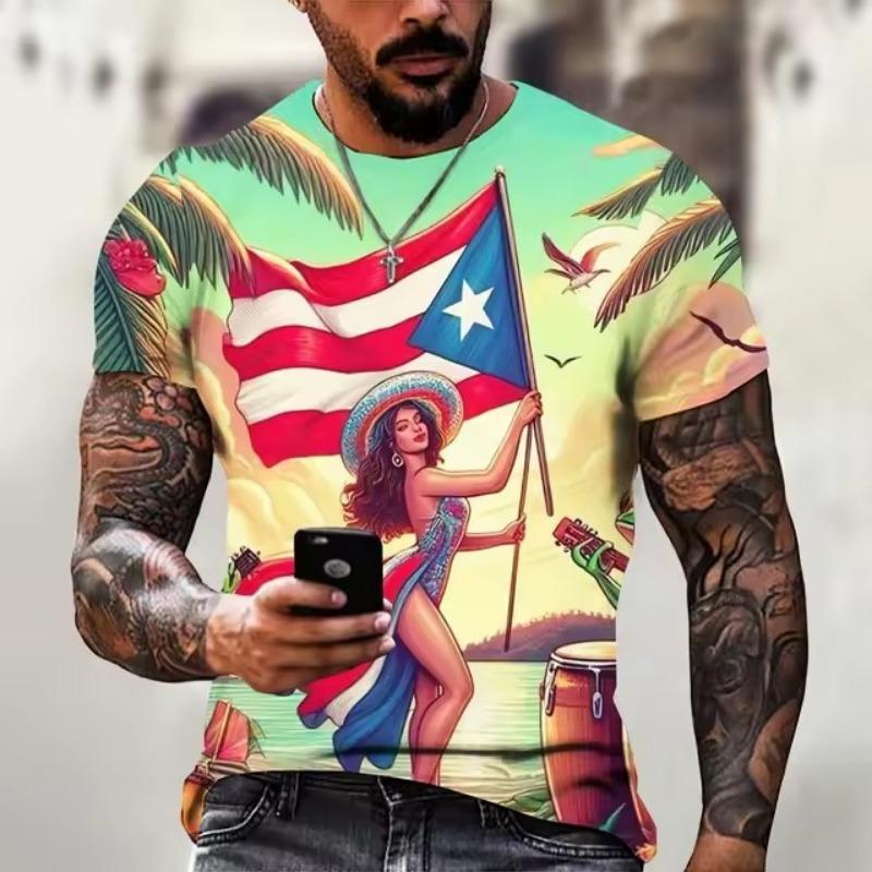 Πουέρτο Ρίκο Ανδρικό T-Shirt Κοντομάνικο T-Shirt Με Σχέδιο Σημαίας Εκτυπωμένο T-Shirt Oversized Ανδρικά Ρούχα Μπλούζες Με Στρογγυλή Λαιμόκοψη Εξωτερικού Χώρου Streetwear