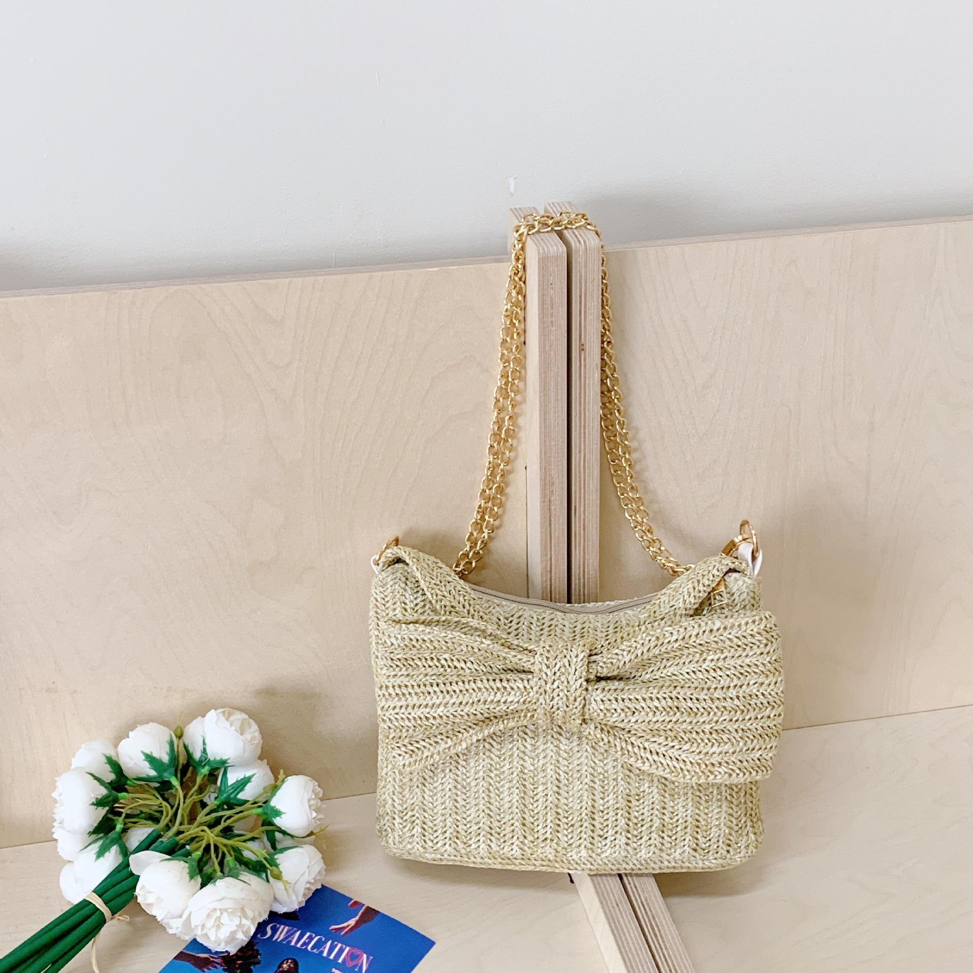 

2025 новая летняя нишевая универсальная сумка-бант женская сумка-мессенджер кремовый ветер соломенная маленькая сумка хаки