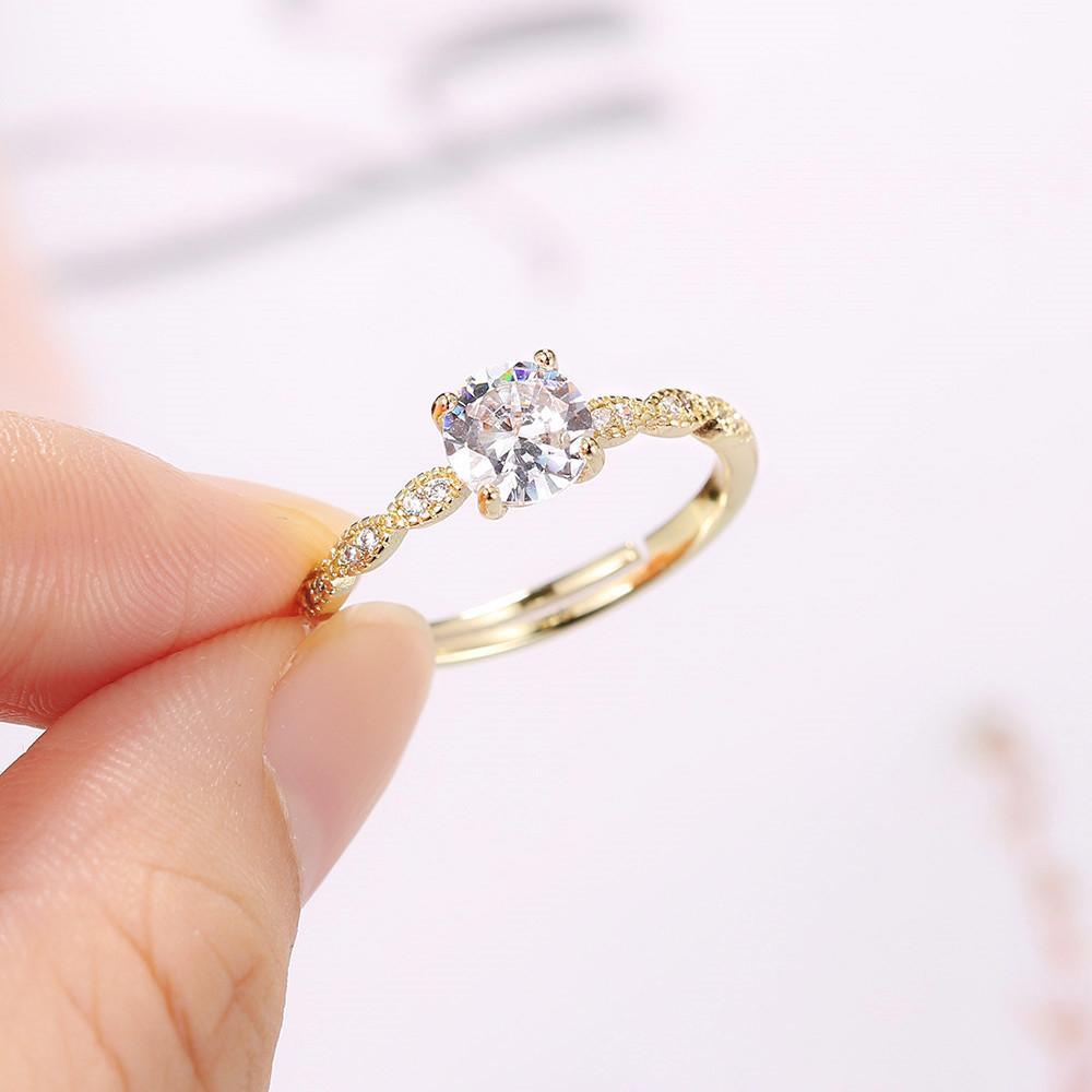 

Wedding Moissanite Rings for Women Gold Color Engagement Aestethic Adjustable Crystal Promise Ring Jewelry Accessories R822 resizable