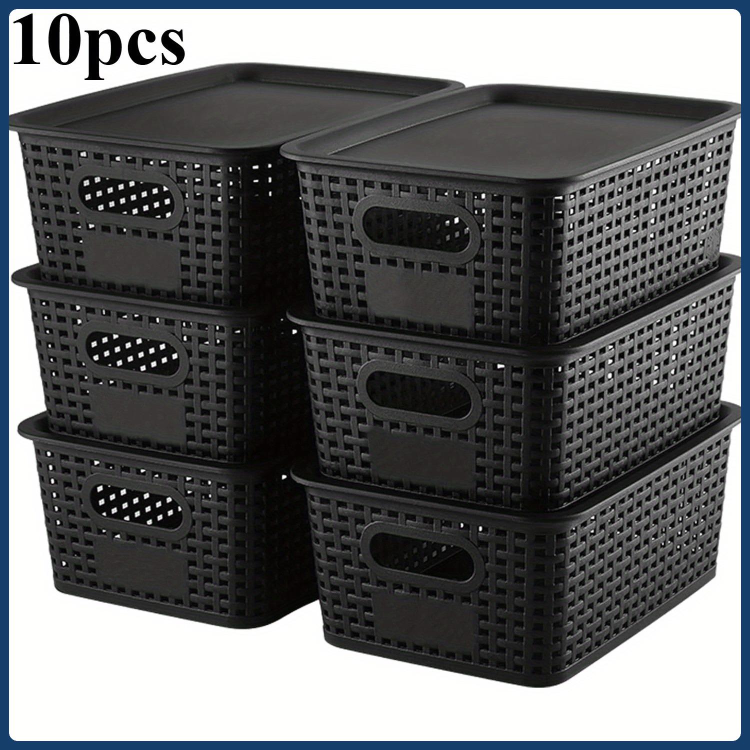 10pcs Stackable Plastic Storage Baskets with Lids - 10.2x7.2x4.1 Inch Multi-Purpose Organizer for Home/Office, Ventilated Design