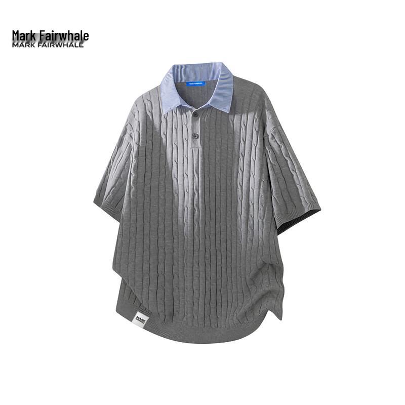 MARK FAIRWHALE Faux Two-Piece Cable Knit Polo Shirt L