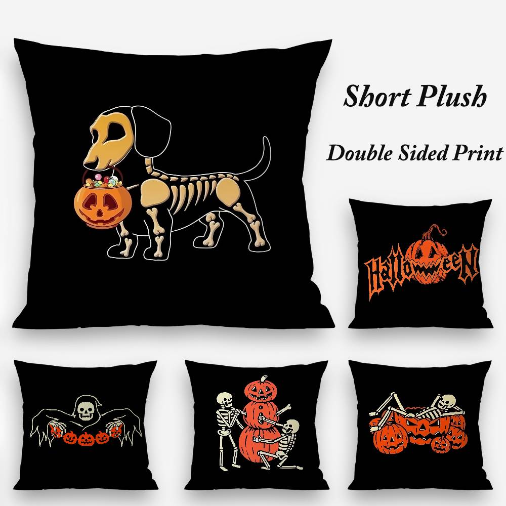 Halloween Pumpkin Skull Pillow Case Plush Fabric Soft Double Sided Print Home Sofa High Quality Cushion Cover Throw