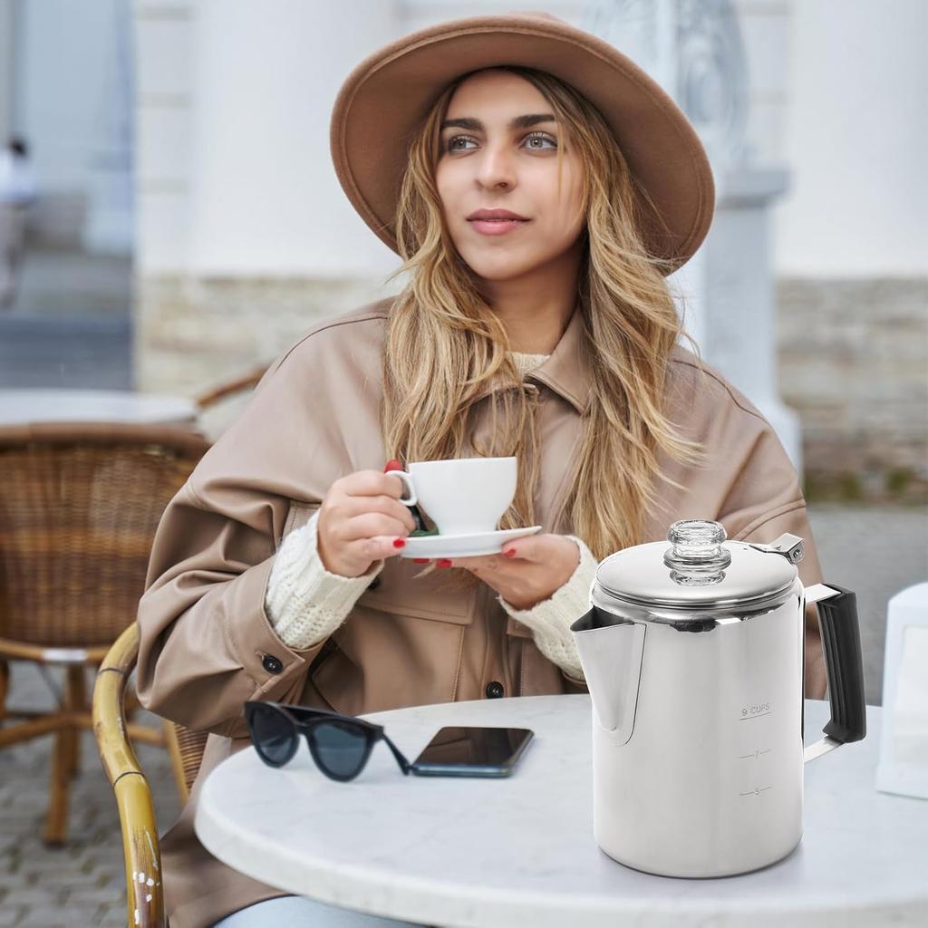 Camping Coffee Pot Stainless Steel, Coffee Pot Outdoors, Durable Stove Top Coffee Maker, Brew Coffee On Fire, Ideal for Group Camping, Hiking,