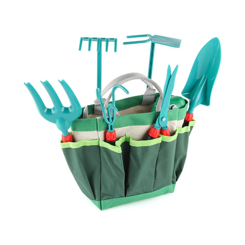 11Pcs Kids Gardening Tools Set Includes Tote Bag Spade Rake Fork Apron Gloves Watering Can Outdoor