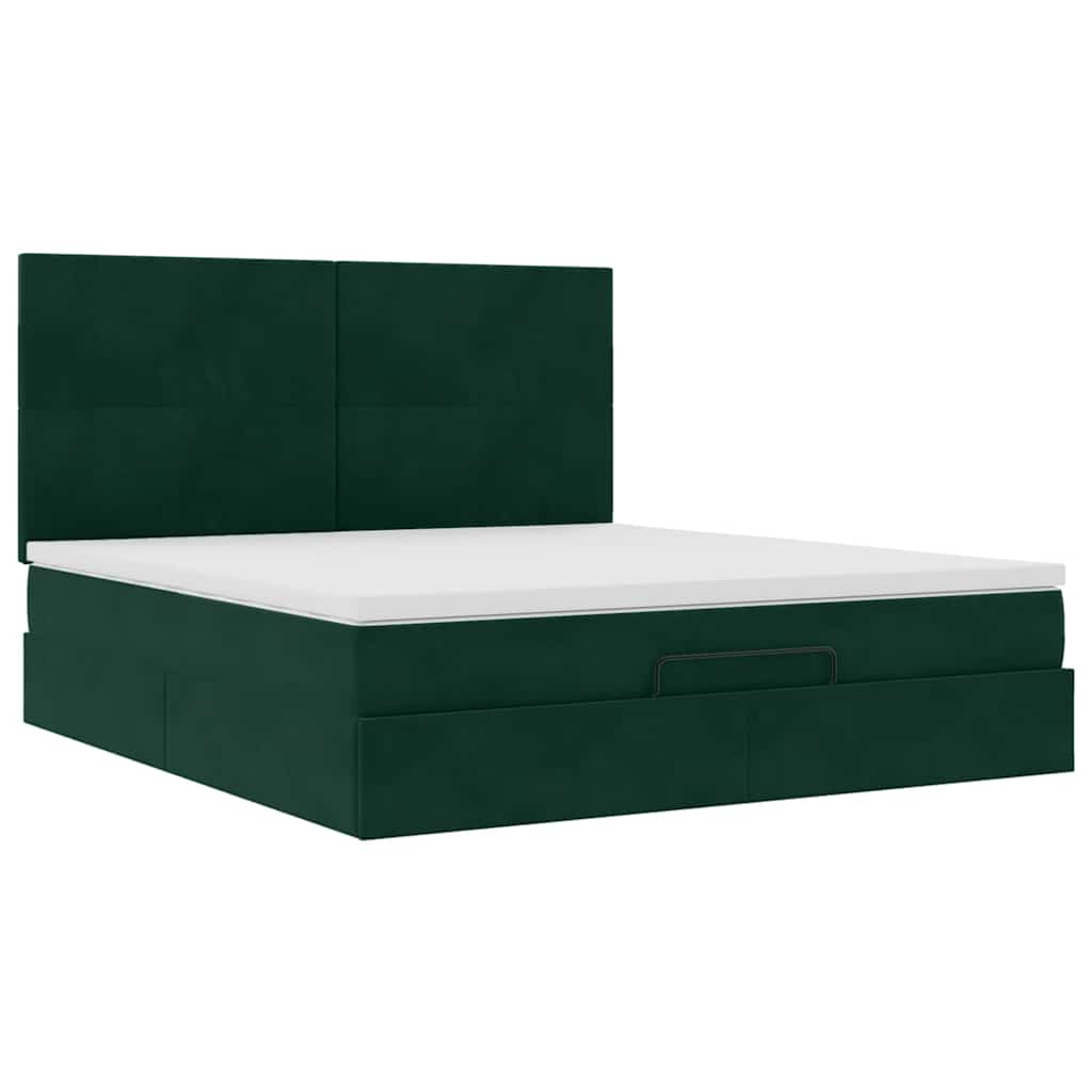 Ottoman Bed with Mattress Dark Green 160x200 Cm Velvet