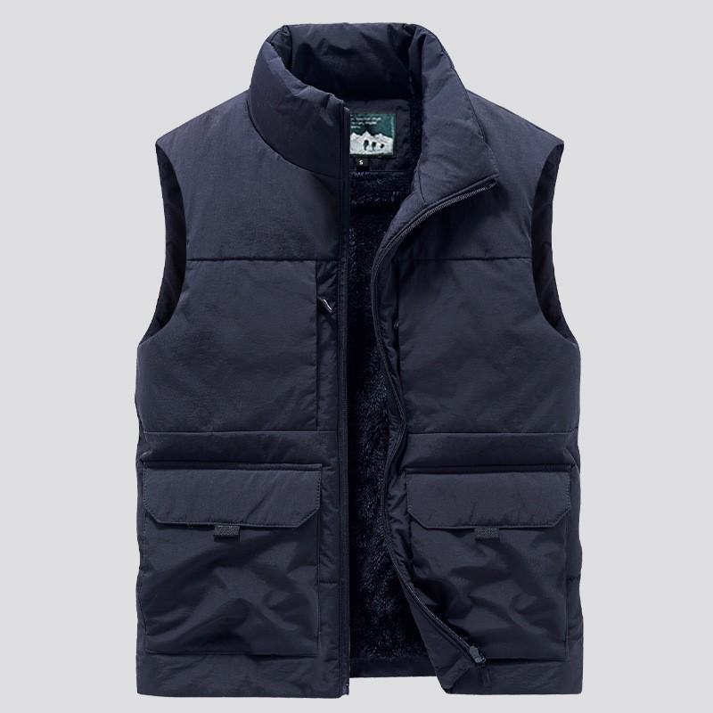 Mens Fleece Vest Thick Warm Stand Collar Multi Pocket Camo Casual Sleeveless Jacket Winter