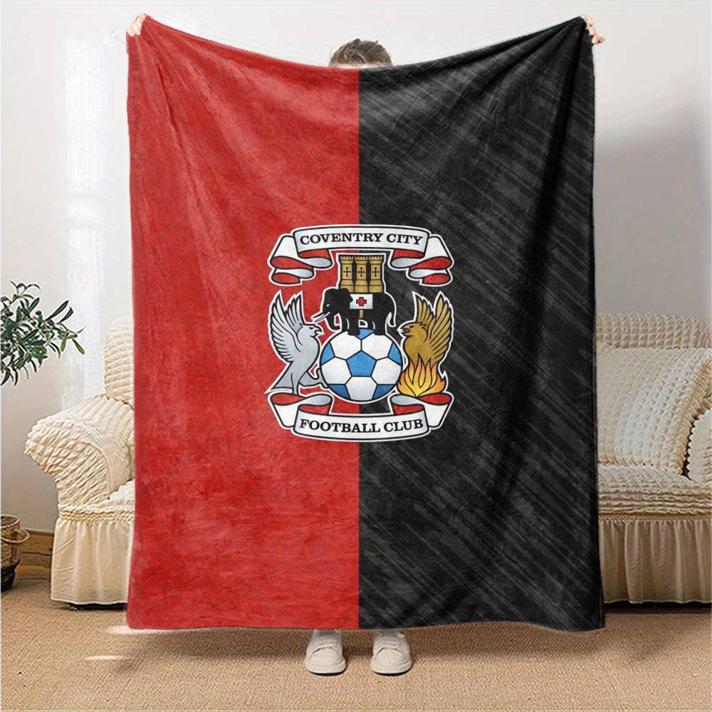 Coventry City Football Club Badge Split Color Print Flannel Blanket Soft Warm Throw Blanket for Sofa Bed Living Room
