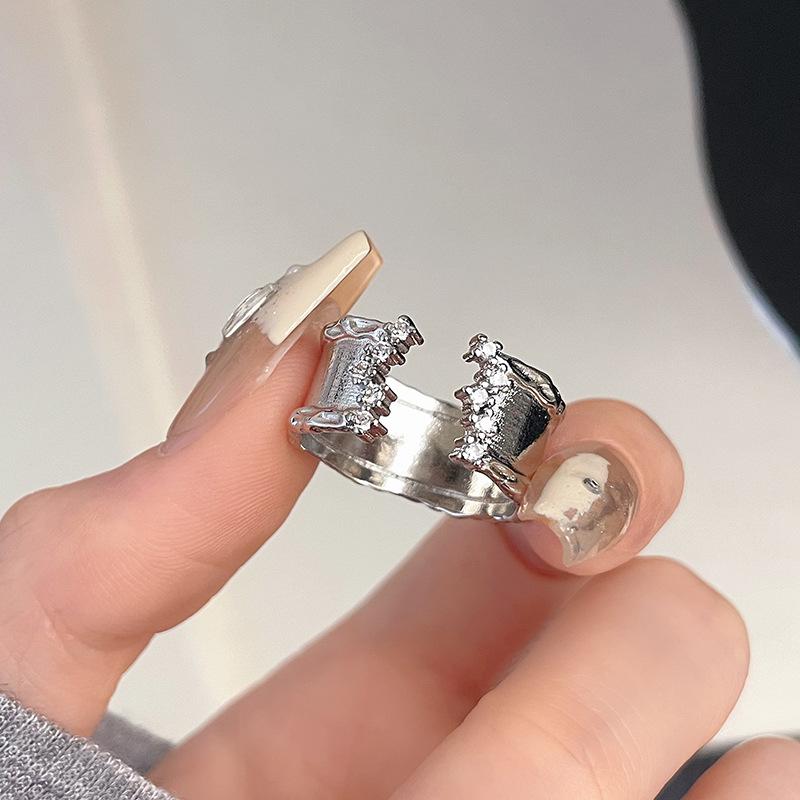 Irregular Plain Ring Full Of Diamonds, Zircon Ring, Women'S Niche Design Sense, Pearl Simple Personality, Index Finger Ring, Open Ring.