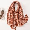 Beige Coffee Scarf Luxury Thin Womens Scarves Spring Floral Hijab Veils Soft Cotton Shawl Wrap Tassel Viscose Muslim Woman Hijab