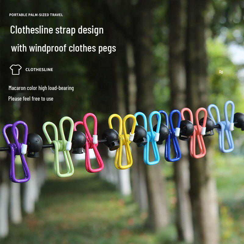 Portable Windproof Elastic Clothesline with Clips for Travel & Business Trips