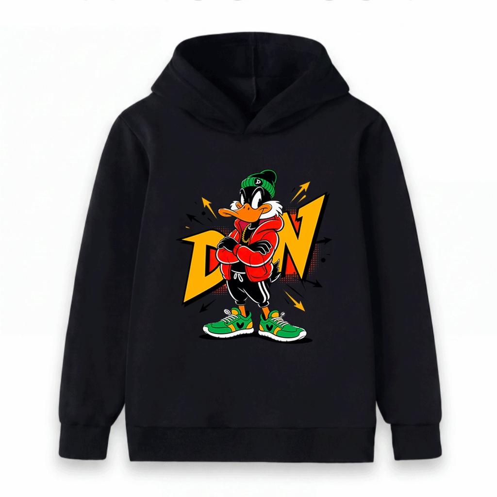 Kids Boys Girls Pullover Hoodie, Cartoon Cool Duck Printed Casual Soft Long Sleeve Hooded Sweatshirt for Daily Wear