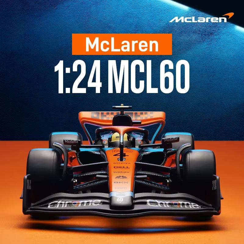 1/24 McLaren F1 MCL60 2023 Závodní tým Kovové odlévané autíčko Miniaturní model vozidla Volná kola Sběratelský dárek pro chlapce