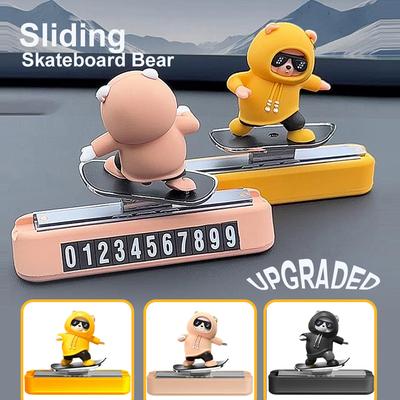 Latest Upgrade Parking Number Skateboard Bear Car Ornaments Sliding with Driving Magnetic Number Plate No Noice Decoration