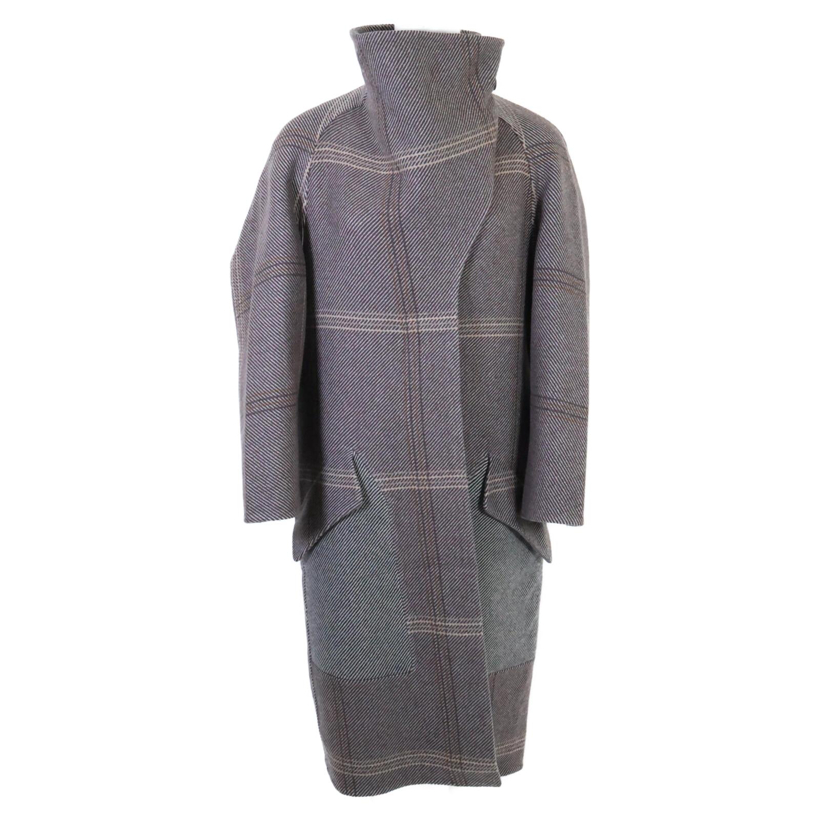 

HERMES [Excellent Condition/Domestic Authentic] Draped Collar Coat, Tartan Check, 100% Cashmere, Leather Tint Slap, Draped Collar coat 34 BrownUsed