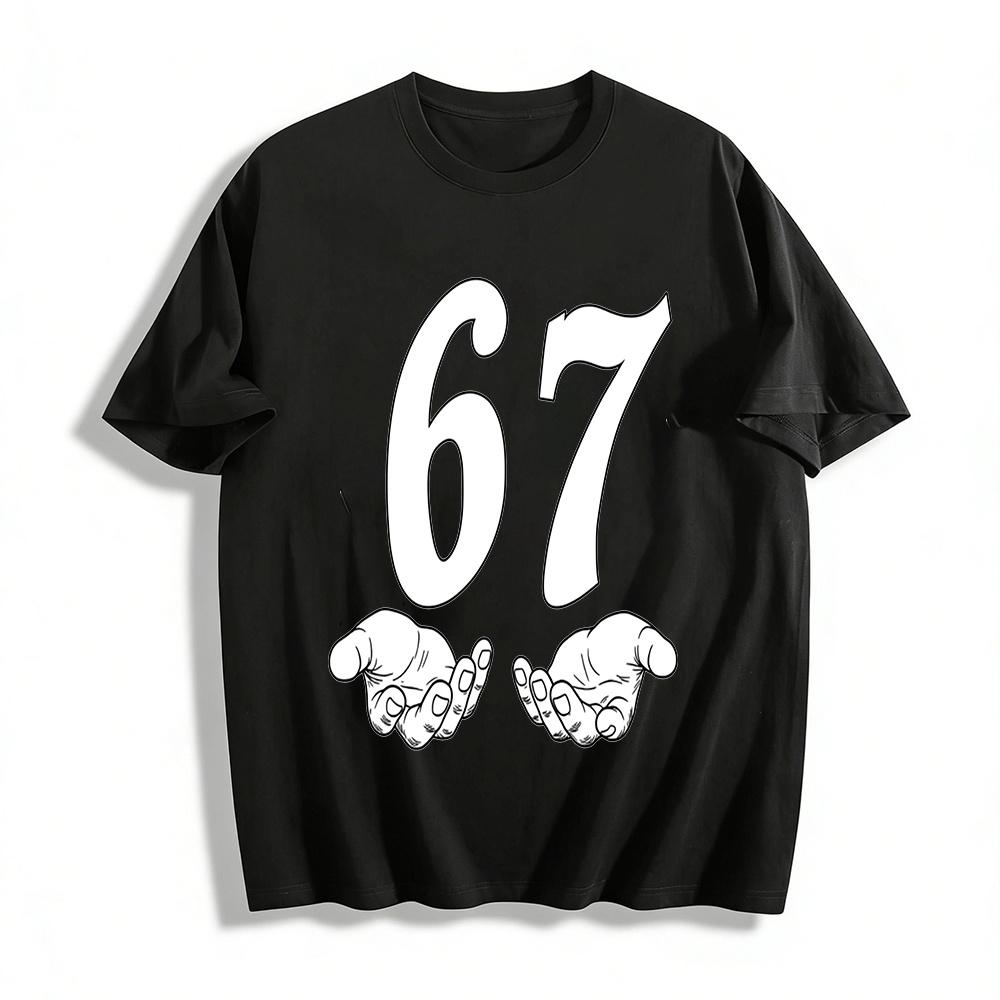 Fun Number 67 Hands Holding Graphic Casual T-shirt Pure cotton T-shirt XXS