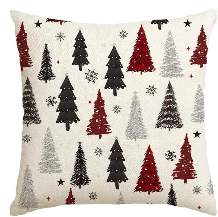 

Christmas Trees Snowflake Throw Pillow Covers, Xmas Winter Holiday Cushion Case Decoration for Sofa Couch Set of 4 16x16Inch